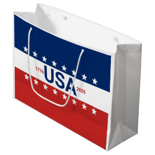 Sacola Para Presentes Grande EUA 1776 2026 250º Aniversário Vermelho Branco Azu