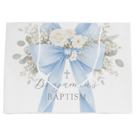 Sacola Para Presentes Grande Eucalyptus Blue Bow Baby Boy Baptism