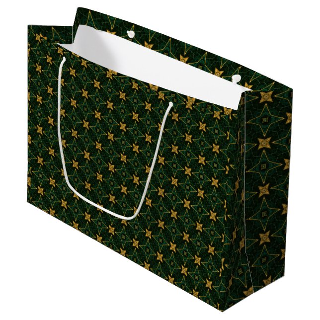 Sacola Para Presentes Grande Evergreen Emerald Green Elegante e Dourado (Frente inclinada)
