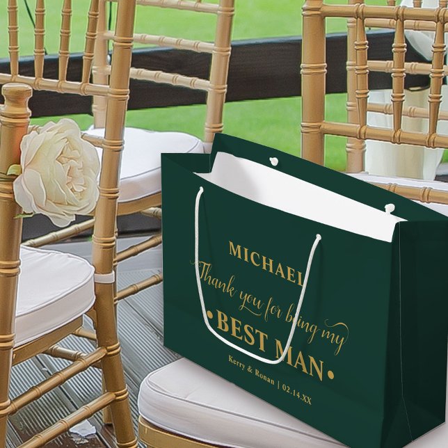 Sacola Para Presentes Grande Excelente Homem Personalizado Emerald Green Obriga (Emerald Green Wedding Thank You Gift Bag for Best Man)