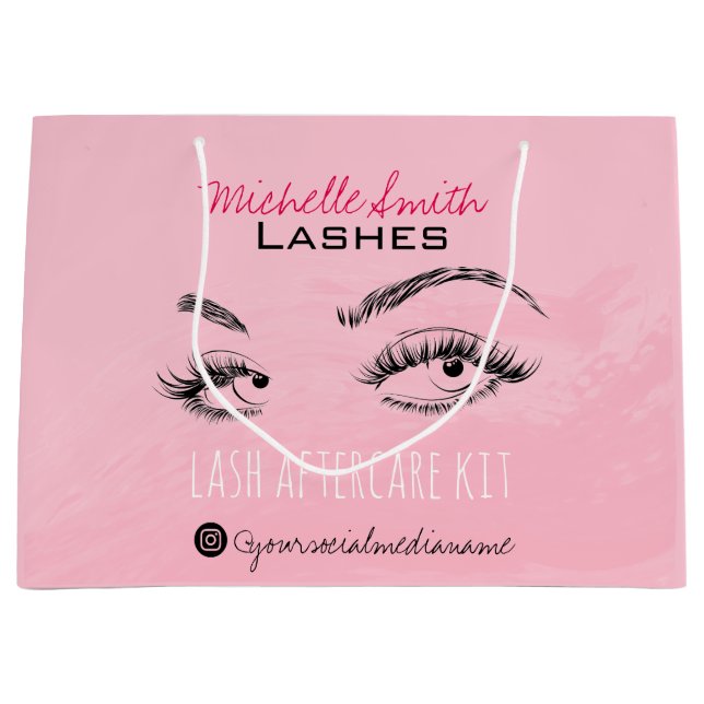Sacola Para Presentes Grande Extensão Lash Coloca Lash Pink Coluna de Pós-Cuida (Frente)