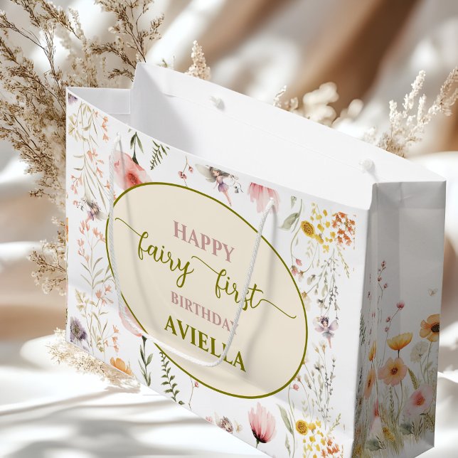 Sacola Para Presentes Grande Fada de flor silvestre fantasma primeiro aniversár (Criador carregado)