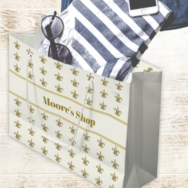 Sacola Para Presentes Grande Falso FleurDeLis Dourado sobre Marfim (Criador carregado)