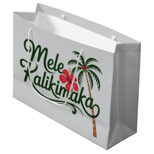 Sacola Para Presentes Grande Família de Natal Mele Kalikimaka Praia do Havaí 