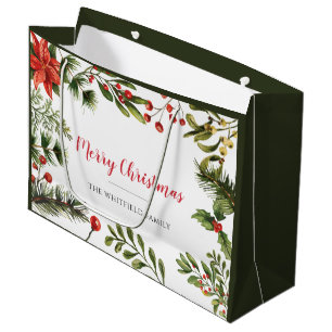 Sacola Para Presentes Grande Família Feliz Natal Berries Greenery