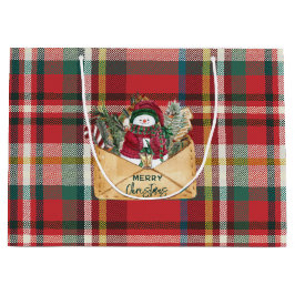 Sacola Para Presentes Grande Família Personalizada de Natal Rustic do Script de