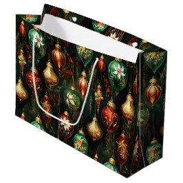 Sacola Para Presentes Grande Fantasia de Natal Vintage Padrão de Ornamentos Flo