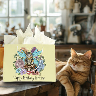 Sacola Para Presentes Grande Fantasia Floral de Gato Fada Tabby Pastel Capricho