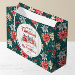 Sacola Para Presentes Grande Farmhouse Poinsettia Rustic Feliz Natal<br><div class="desc">Da Farmhouse Poinsettia Christmas & Holiday Collection: Farmhouse Poinsettia Rustic Christmas Gift Bags, com Linda Típografia do Script de Caligrafia Feliz Natal, e Personalizado Para & Do Name. Personalize facilmente o texto para esta bonito Modelo de Saco de Natal. Em 4 opções diferentes, esta opção apresenta uma cor verde de...</div>