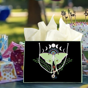 Sacola Para Presentes Grande Fases da Lua da Mariposa Luna Preta