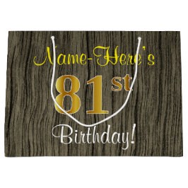 Sacola Para Presentes Grande Faux Wood Look, Faux Dourado 81rua Birthday + Name