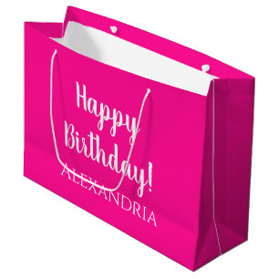 Sacola Para Presentes Grande Favor do Partido Rosa Quente de Aniversário Person