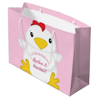 Sacola Para Presentes Grande Fazenda rosa Chá de fraldas de frango