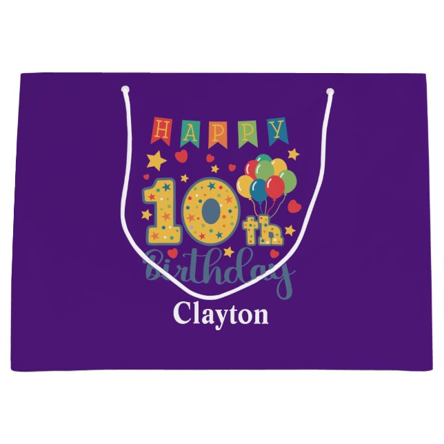 Sacola Para Presentes Grande Feliz 10º aniversário Grande Saco de Presente (Frente)