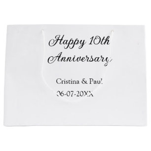 Sacola Para Presentes Grande Feliz 10º aniversário, simples nome de casamento m