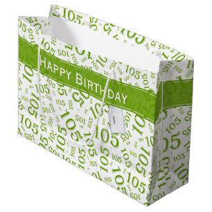Sacola Para Presentes Grande Feliz 105.º Aniversário — Padrão Verde/Branco