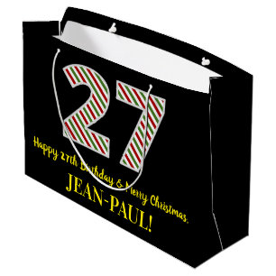 Sacola Para Presentes Grande Feliz 27º aniversário e Feliz Natal, Nome Person