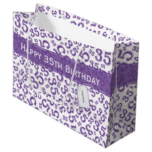 Sacola Para Presentes Grande Feliz 35º aniversário Padrão Roxo/Branco