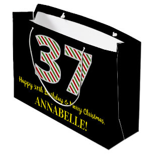 Sacola Para Presentes Grande Feliz 37º aniversário e Feliz Natal, Nome Personal