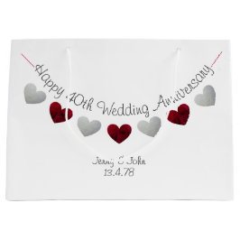 Sacola Para Presentes Grande Feliz 40º aniversário de casamento rubis rosa