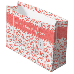 Sacola Para Presentes Grande Feliz 45º aniversário Número Padrão Coral/Branco