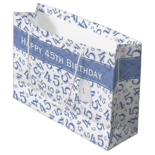 Sacola Para Presentes Grande Feliz 45º aniversário Padrão Azul/Branco