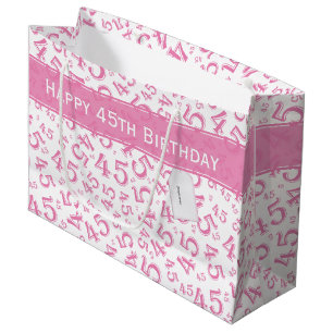 Sacola Para Presentes Grande Feliz 45º Aniversário Padrão Rosa/Branco
