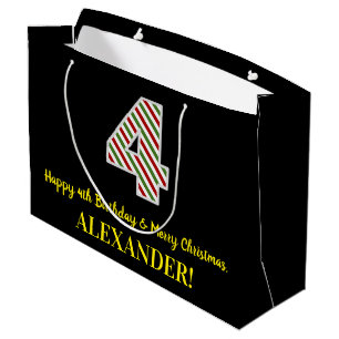 Sacola Para Presentes Grande Feliz 4.º aniversário e Feliz Natal, Nome Personal