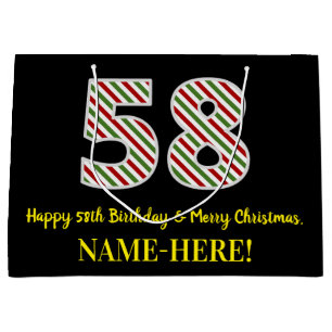 Sacola Para Presentes Grande Feliz 58º aniversário e Feliz Natal, Nome Person