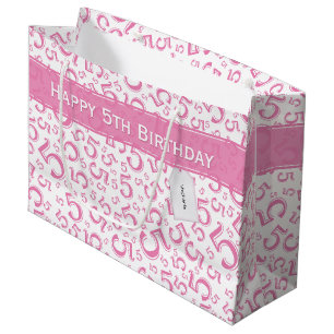 Sacola Para Presentes Grande Feliz 5 Aniversário Número Padrão 5 Rosa/Branco