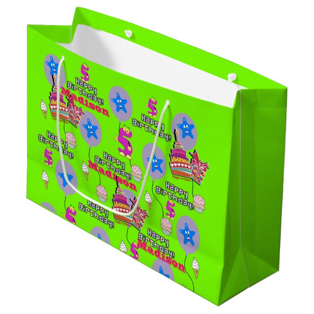 Sacola Para Presentes Grande Feliz 5 Birthday Gift Bag #5 Verde (Frente inclinada)