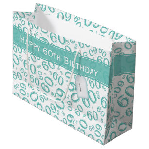 Sacola Para Presentes Grande Feliz 60º aniversário Número Padrão Teal/Branco