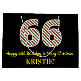 Sacola Para Presentes Grande Feliz 66º aniversário e Feliz Natal, Nome Personal