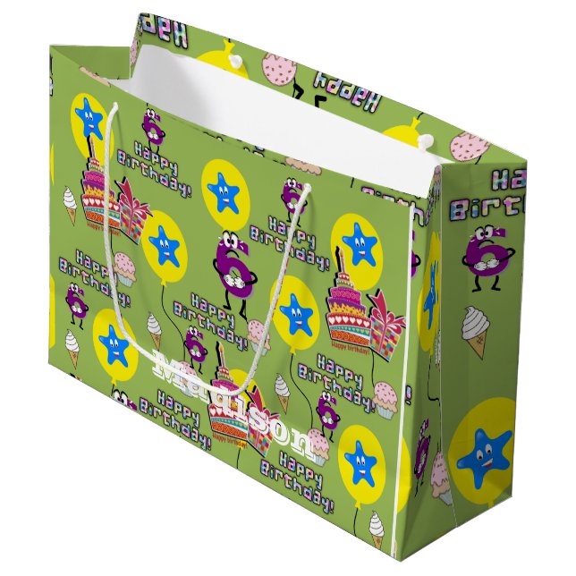 Sacola Para Presentes Grande Feliz 6 Birthday Gift Bag #6 (Frente inclinada)