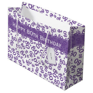 Sacola Para Presentes Grande Feliz 80 Aniversário Número Padrão Roxo/Branco