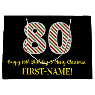 Sacola Para Presentes Grande Feliz 80 de aniversário e Feliz Natal, Nome Perso
