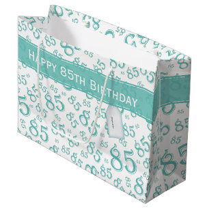 Sacola Para Presentes Grande Feliz 85º aniversário Número Padrão Teal/Branco