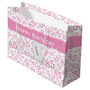 Sacola Para Presentes Grande Feliz 85º aniversário Padrão de Número Rosa/Branco