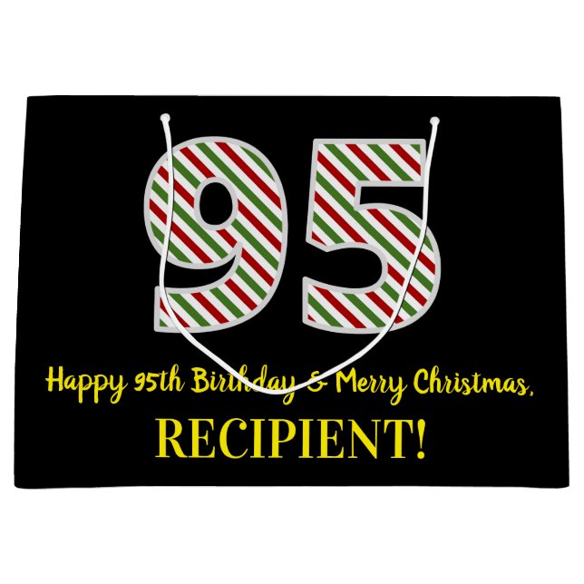Sacola Para Presentes Grande Feliz 95º aniversário e feliz Natal, nome personal (Frente)