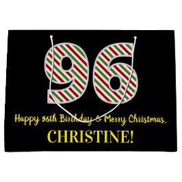 Sacola Para Presentes Grande Feliz 96º aniversário e Feliz Natal, Nome Personal