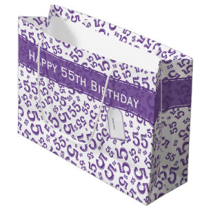 Sacola Para Presentes Grande Feliz Aniversário 55 Anos Padrão Roxo/Branco