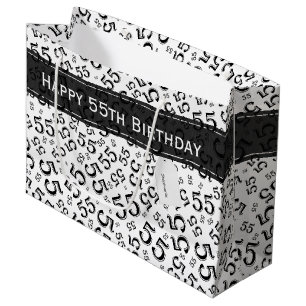Sacola Para Presentes Grande Feliz Aniversário 55 Idade Numérica Padrão Preto/B