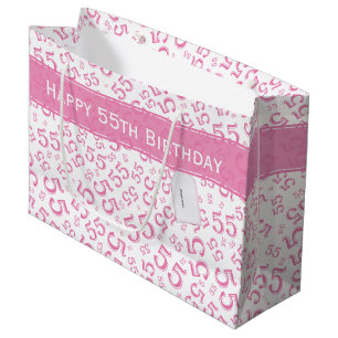 Sacola Para Presentes Grande Feliz Aniversário 55 Idade Numérica Padrão Rosa/Br