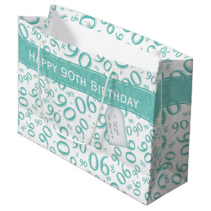 Sacola Para Presentes Grande Feliz Aniversário 90 Random Numero Teal