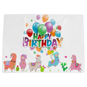 Sacola Para Presentes Grande Feliz Aniversário Alpacas