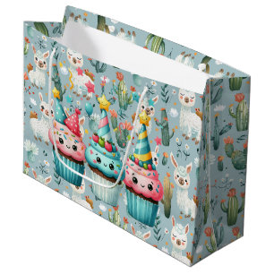 Sacola Para Presentes Grande Feliz Aniversário Alpacas E Cupcakes