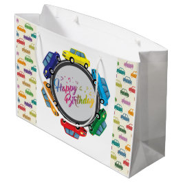 Sacola Para Presentes Grande Feliz Aniversário Automóveis