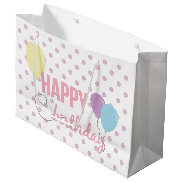 Sacola Para Presentes Grande Feliz aniversário Balões e Pontos (Frente inclinada)