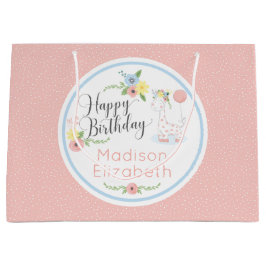 Sacola Para Presentes Grande Feliz Aniversário Bebê Girafa Floral Calf Personal