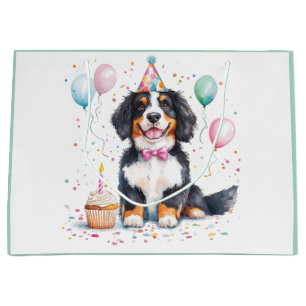 Sacola Para Presentes Grande Feliz Aniversário Bernese Mountain Dog